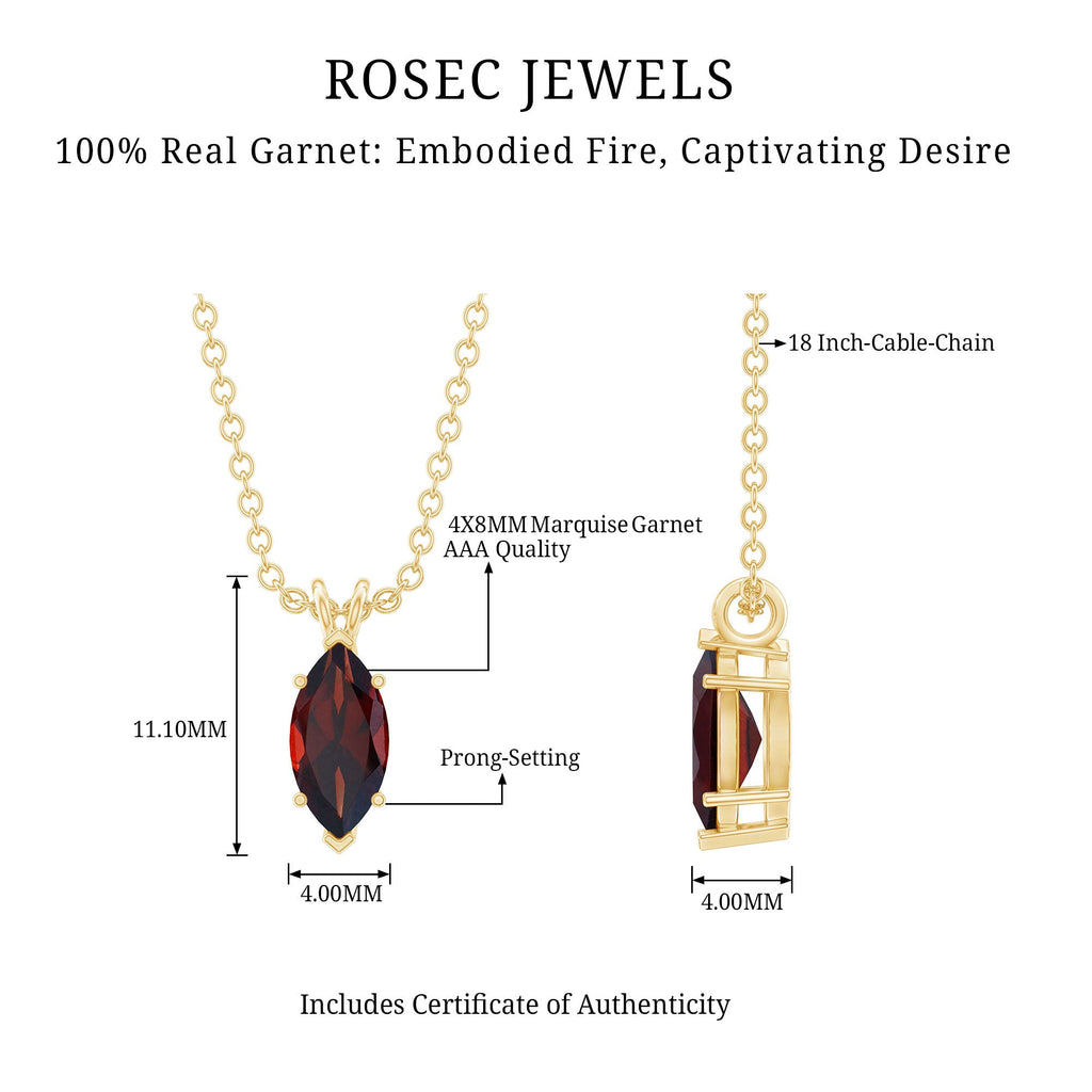 4X8MM Marquise Cut Garnet Solitaire Necklace With Chain