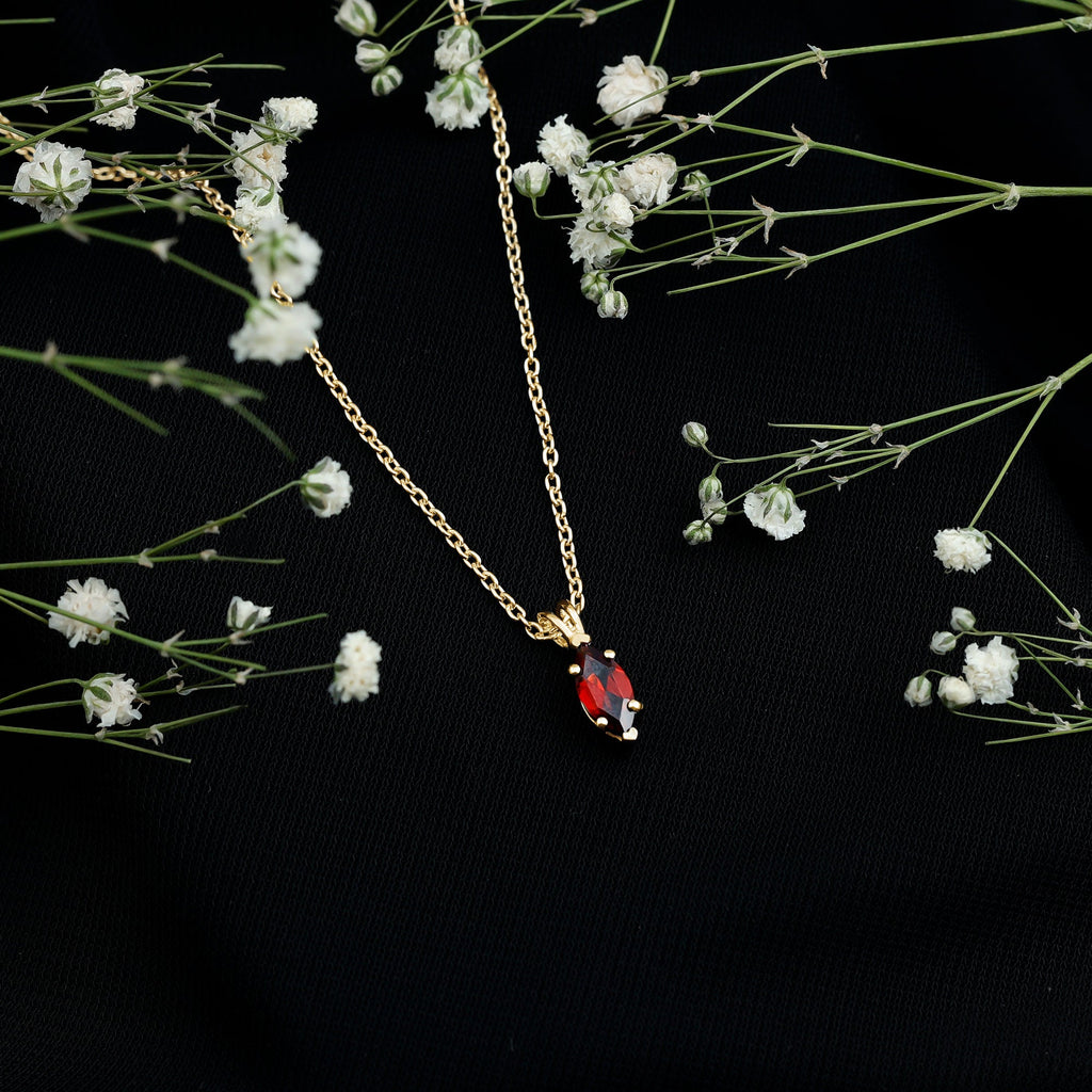 4X8MM Marquise Cut Garnet Solitaire Necklace With Chain