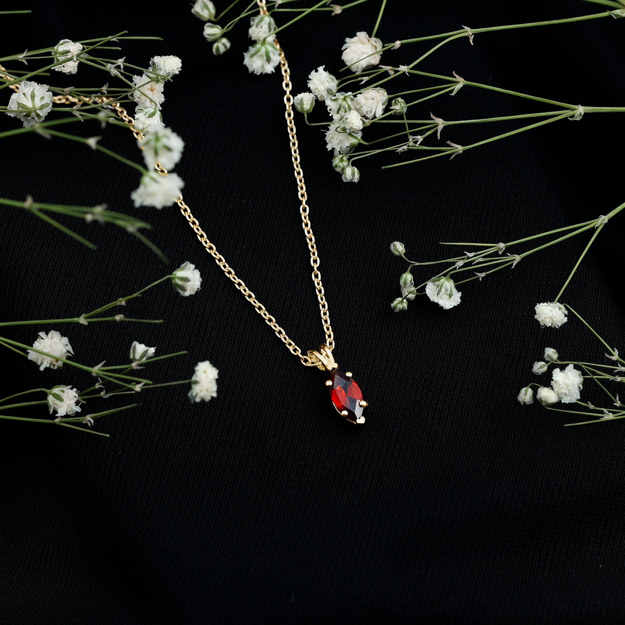 4X8MM Marquise Cut Garnet Solitaire Necklace With Chain