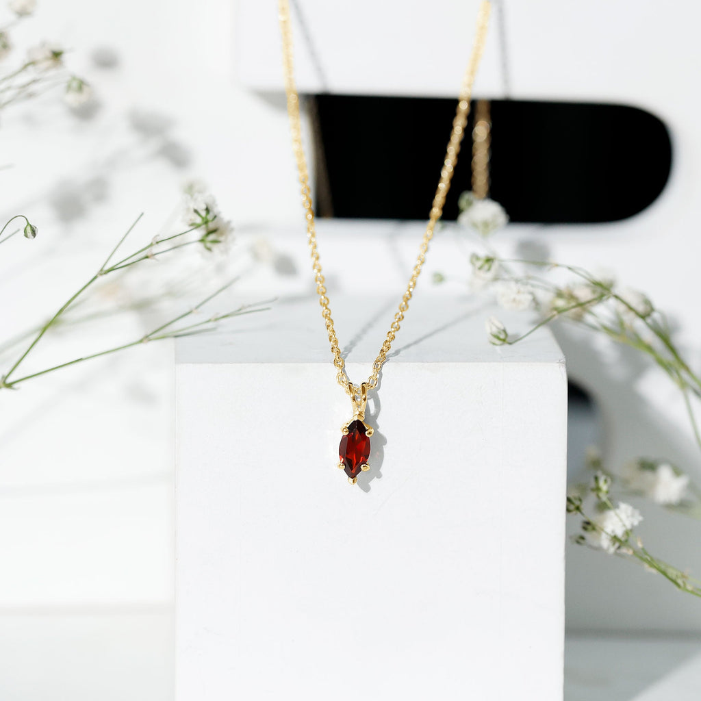 4X8MM Marquise Cut Garnet Solitaire Necklace With Chain