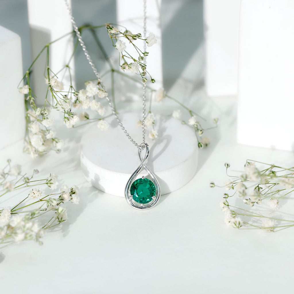 Solitaire 3.5 Carat Lab Grown Emerald Infinity Necklace