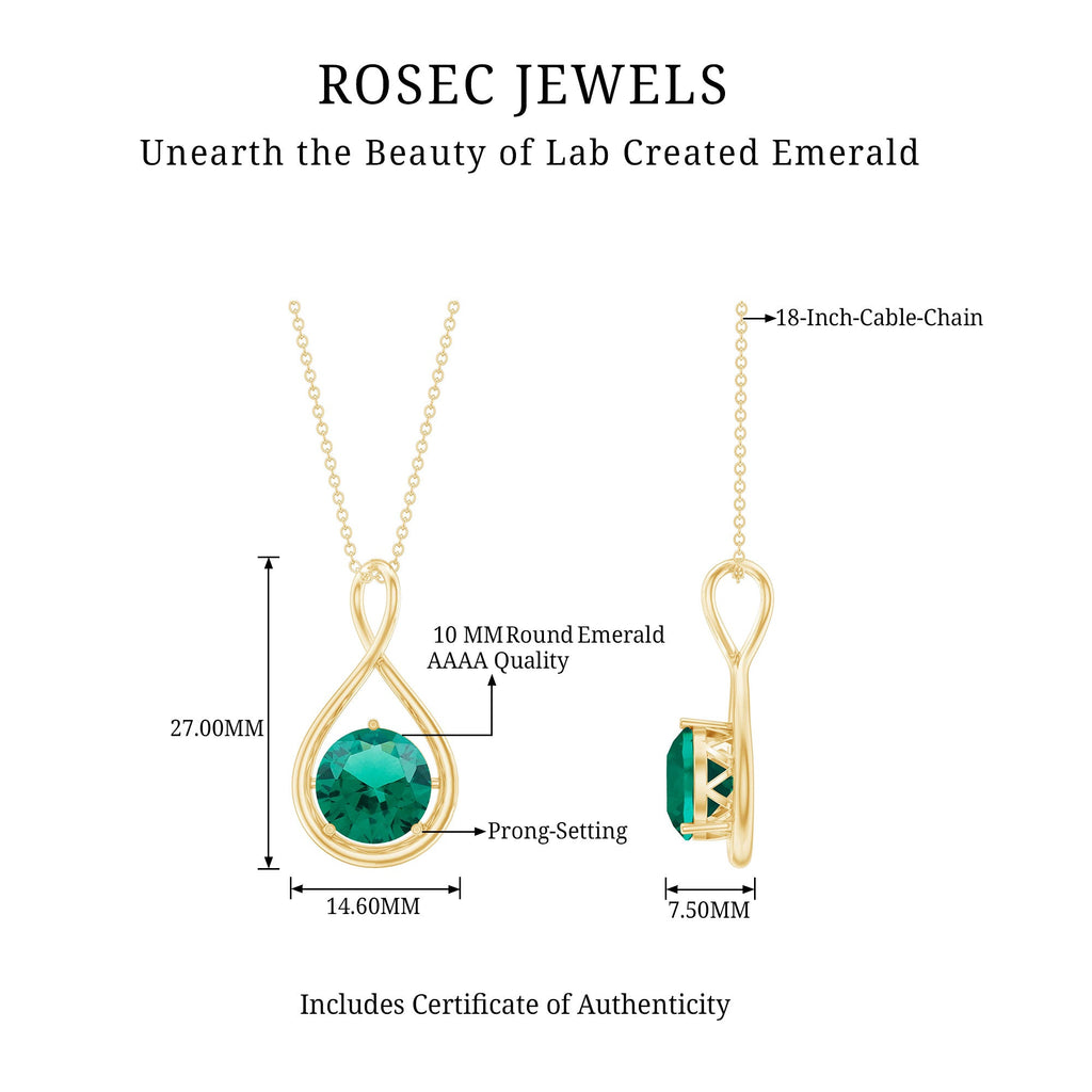 Solitaire 3.5 Carat Lab Grown Emerald Infinity Necklace