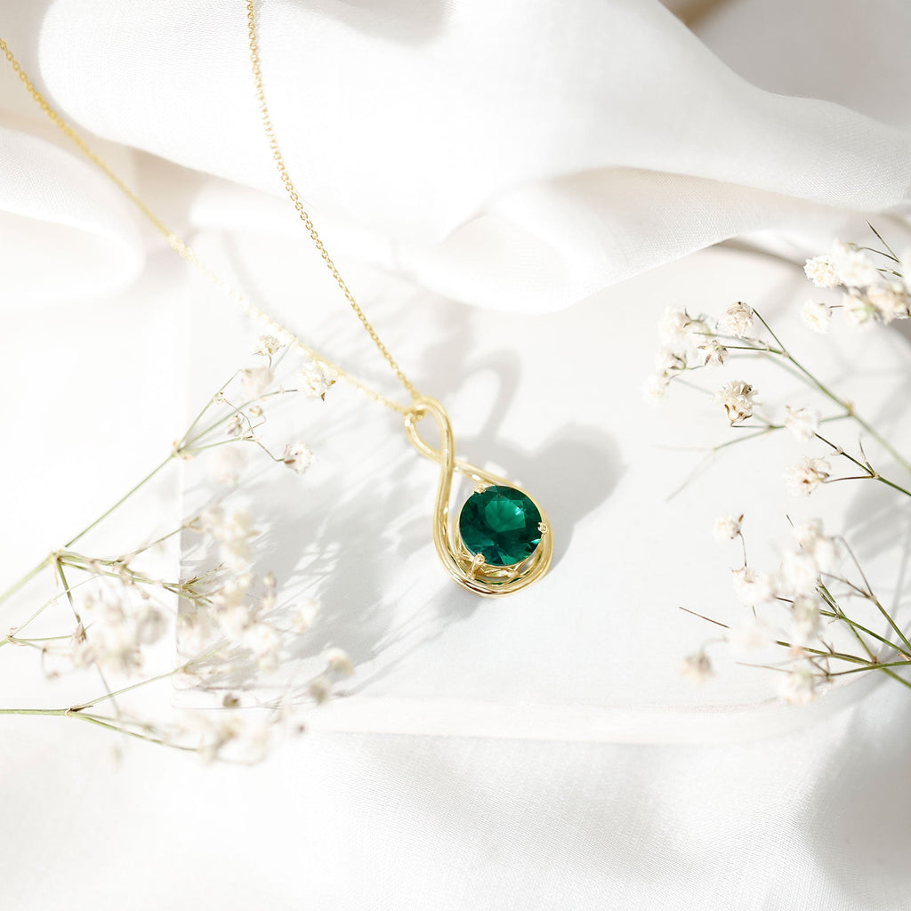 Solitaire 3.5 Carat Lab Grown Emerald Infinity Necklace