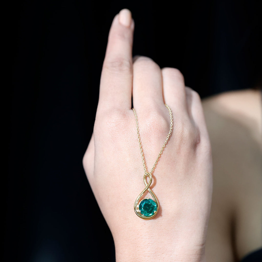 Solitaire 3.5 Carat Lab Grown Emerald Infinity Necklace