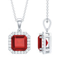 4.8 Carat Asscher Cut Lab Grown Ruby Necklace With Moissanite