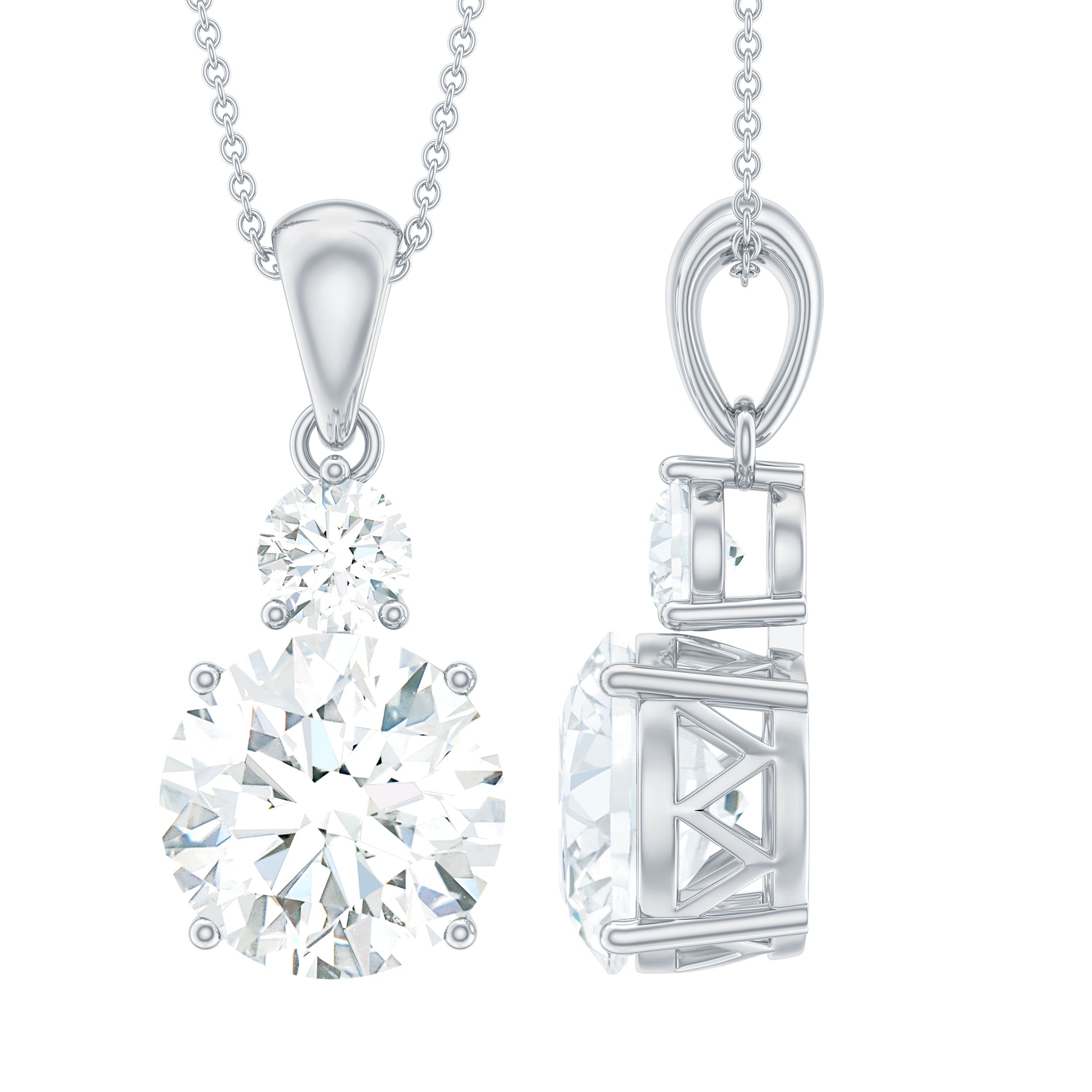 Brilliant Cut Moissanite Two Stone Necklace With Chain