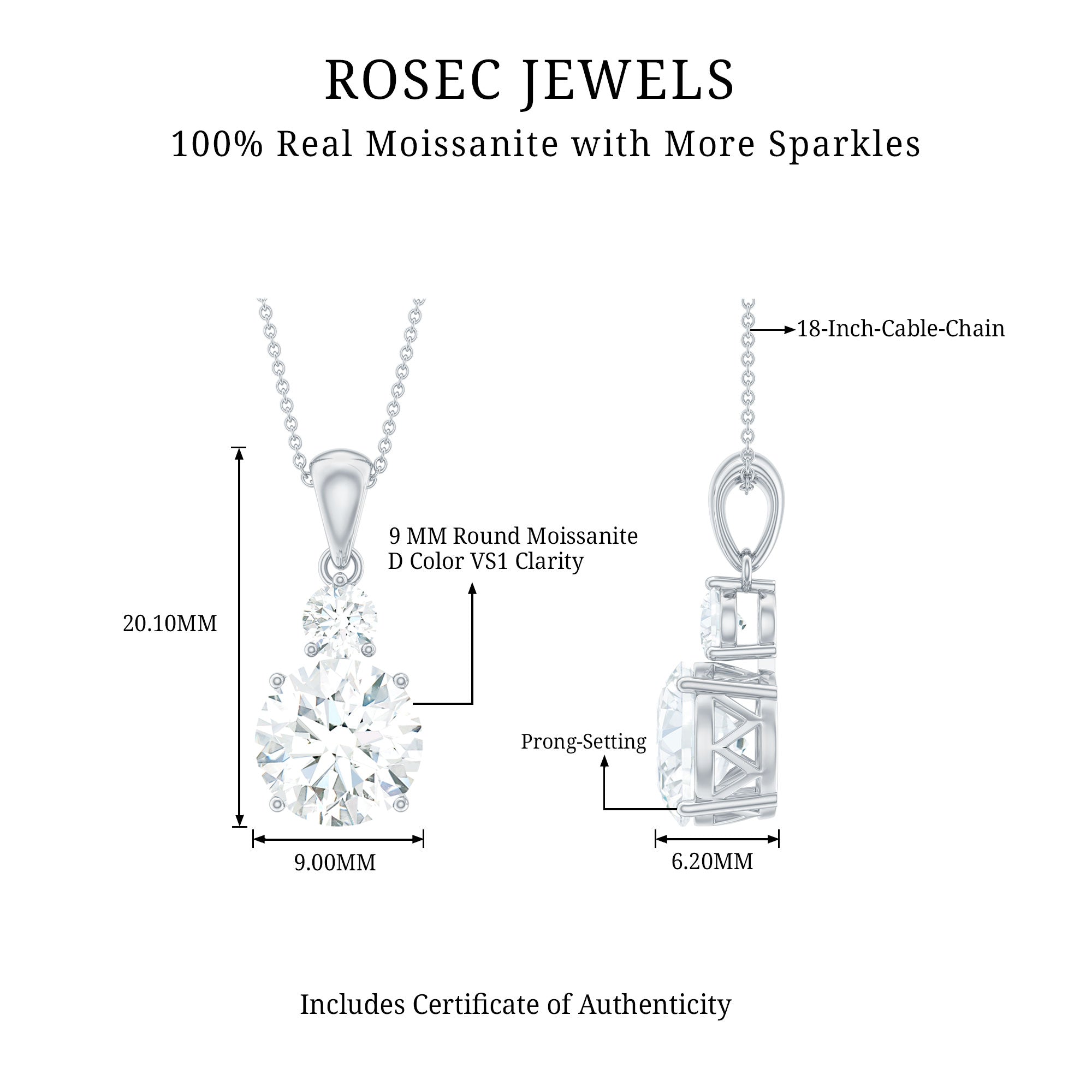 Brilliant Cut Moissanite Two Stone Necklace With Chain