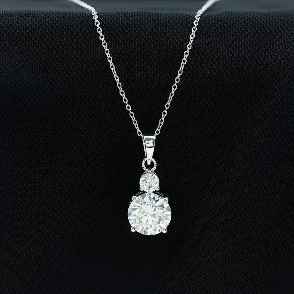 Brilliant Cut Moissanite Two Stone Necklace With Chain