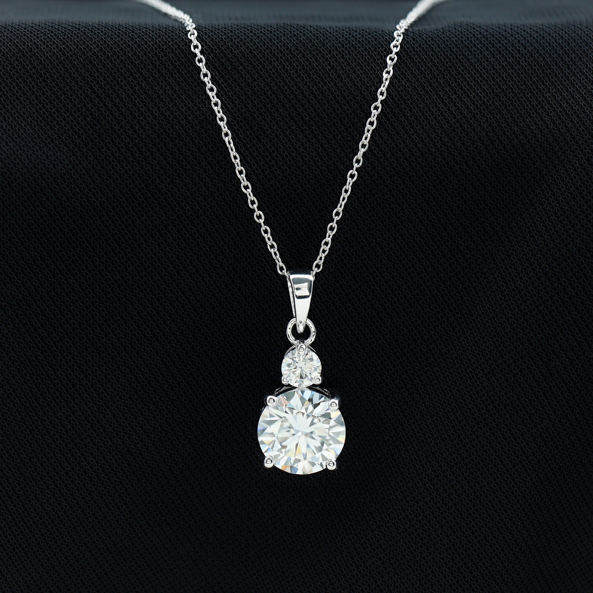Brilliant Cut Moissanite Two Stone Necklace With Chain