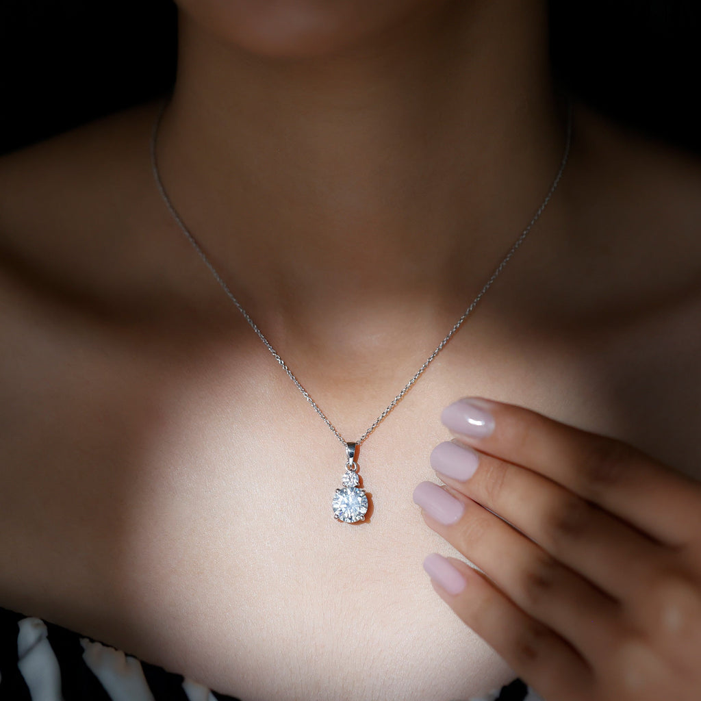 Brilliant Cut Moissanite Two Stone Necklace With Chain