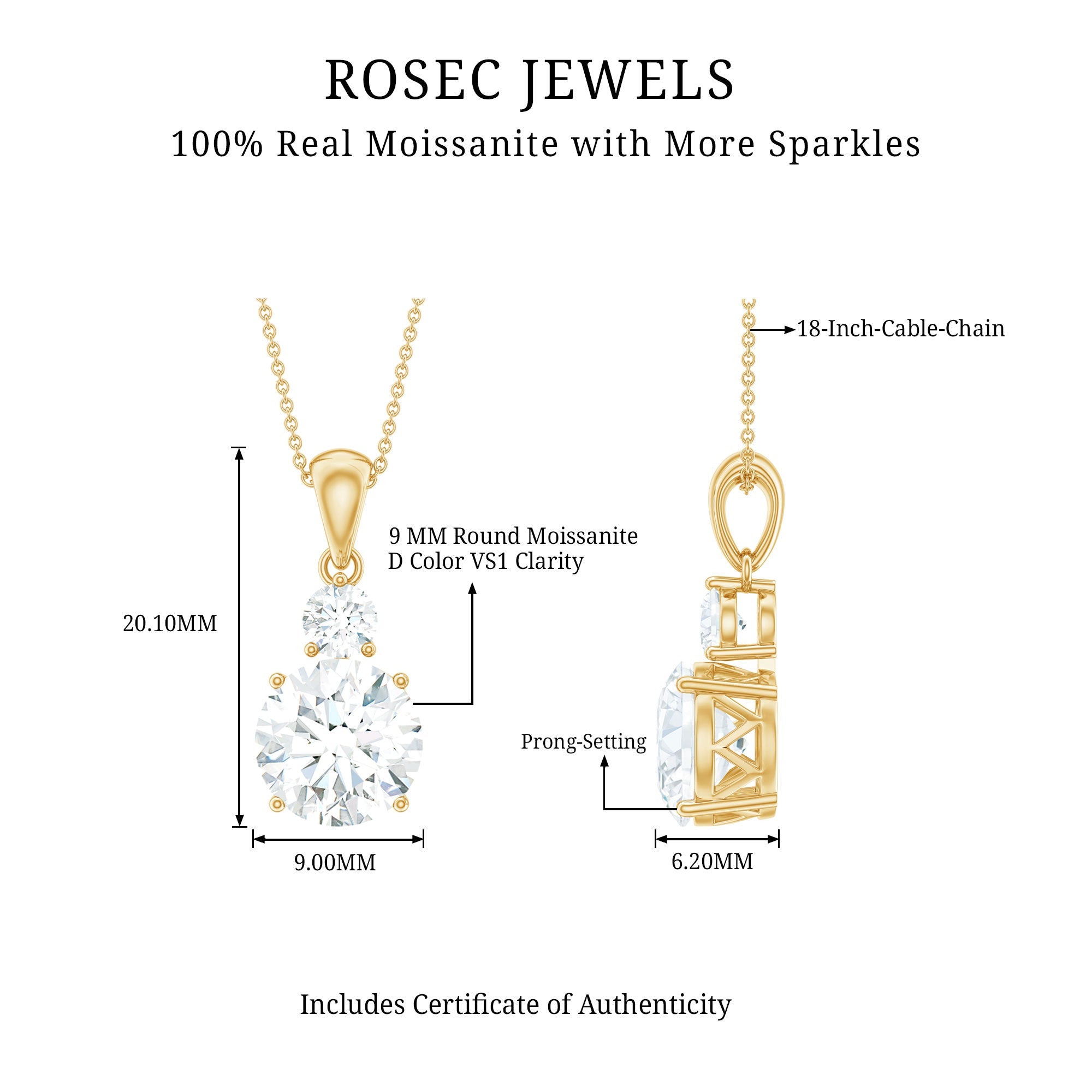 Brilliant Cut Moissanite Two Stone Necklace With Chain