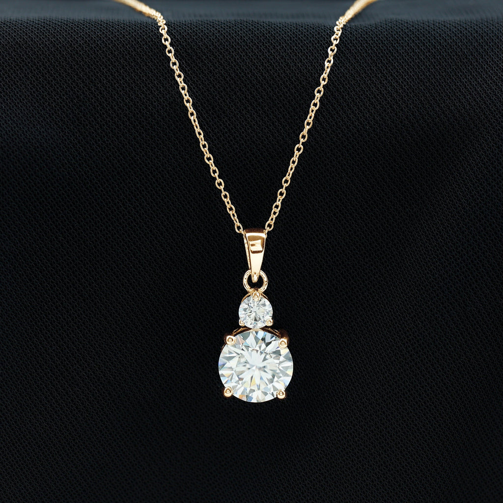 Brilliant Cut Moissanite Two Stone Necklace With Chain
