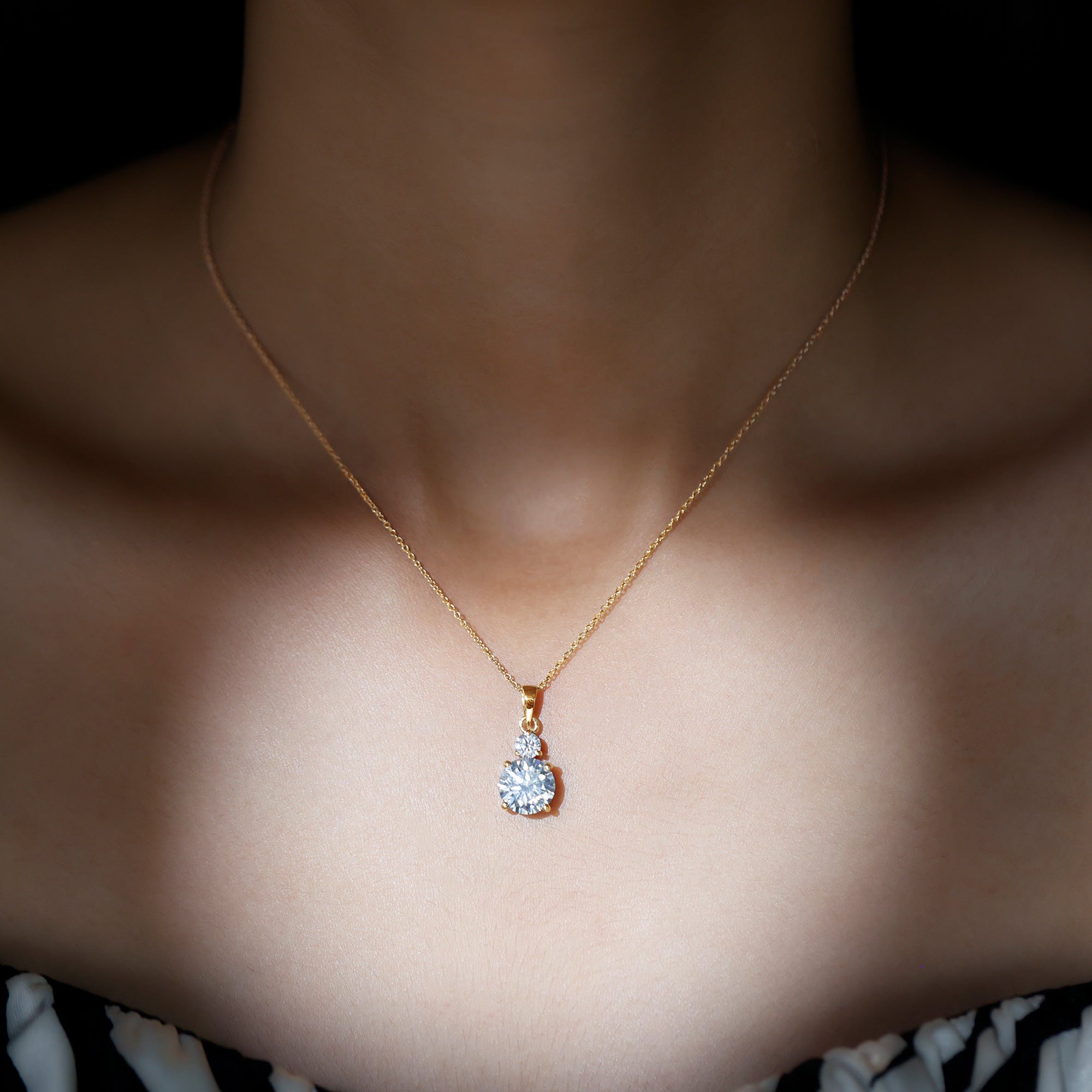 Brilliant Cut Moissanite Two Stone Necklace With Chain