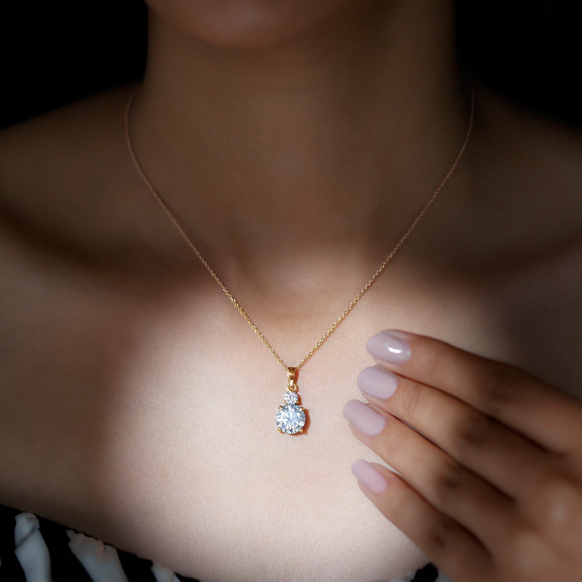 Brilliant Cut Moissanite Two Stone Necklace With Chain