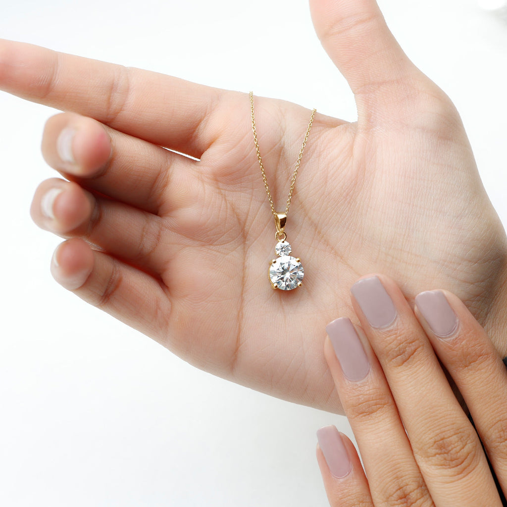 Brilliant Cut Moissanite Two Stone Necklace With Chain