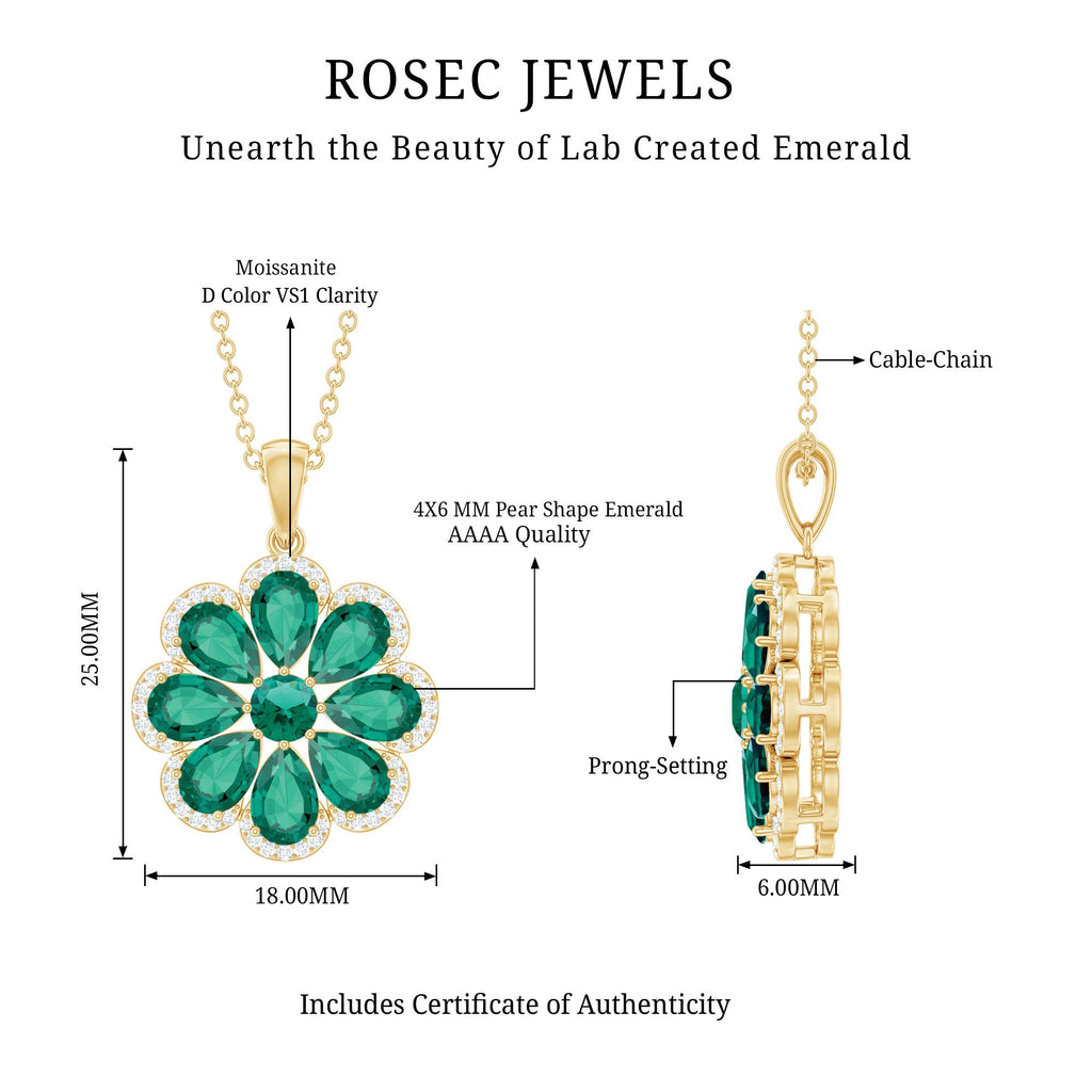 Womens Lab Grown Emerald Flower Necklace with Chain
