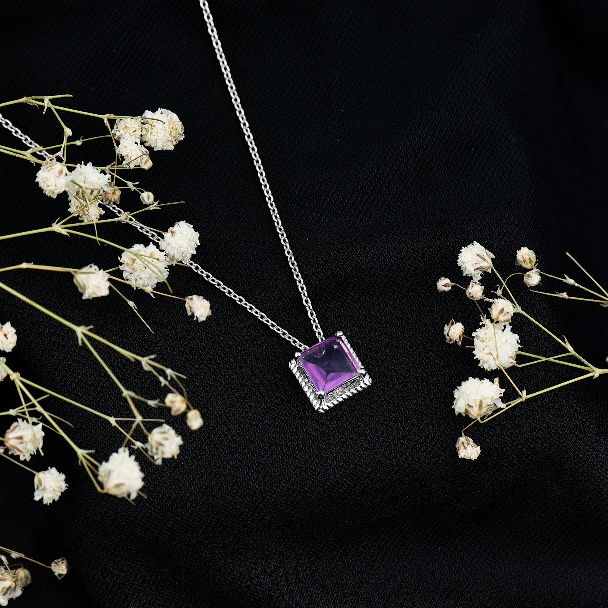 Princess Cut 1.5 Carat Amethyst Solitaire Necklace in Sterling Silver