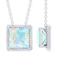 7 MM Princess Cut Ethiopian Opal Solitaire Necklace with Rope Frame