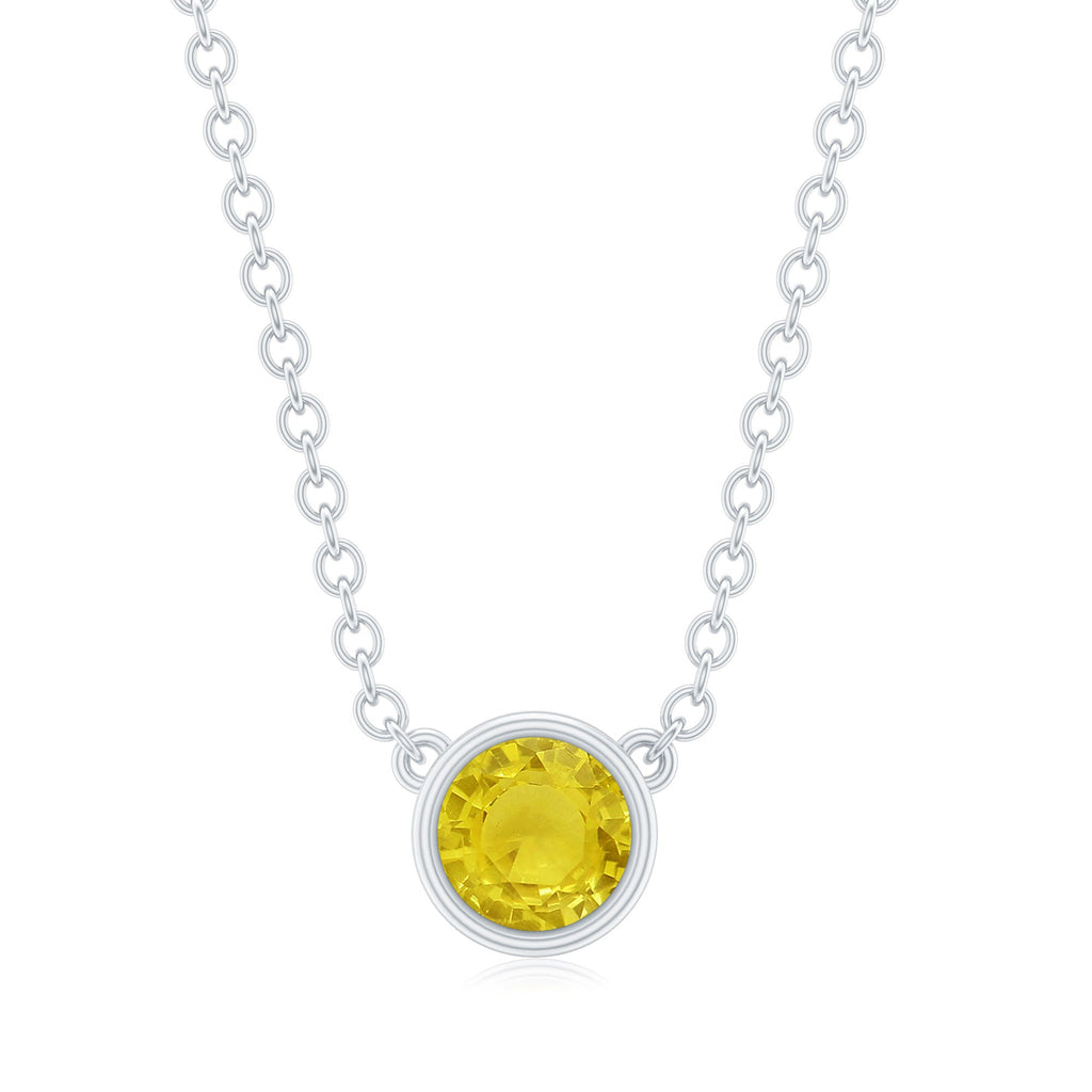 Round Cut 4 MM Yellow Sapphire Bezel Set Necklace