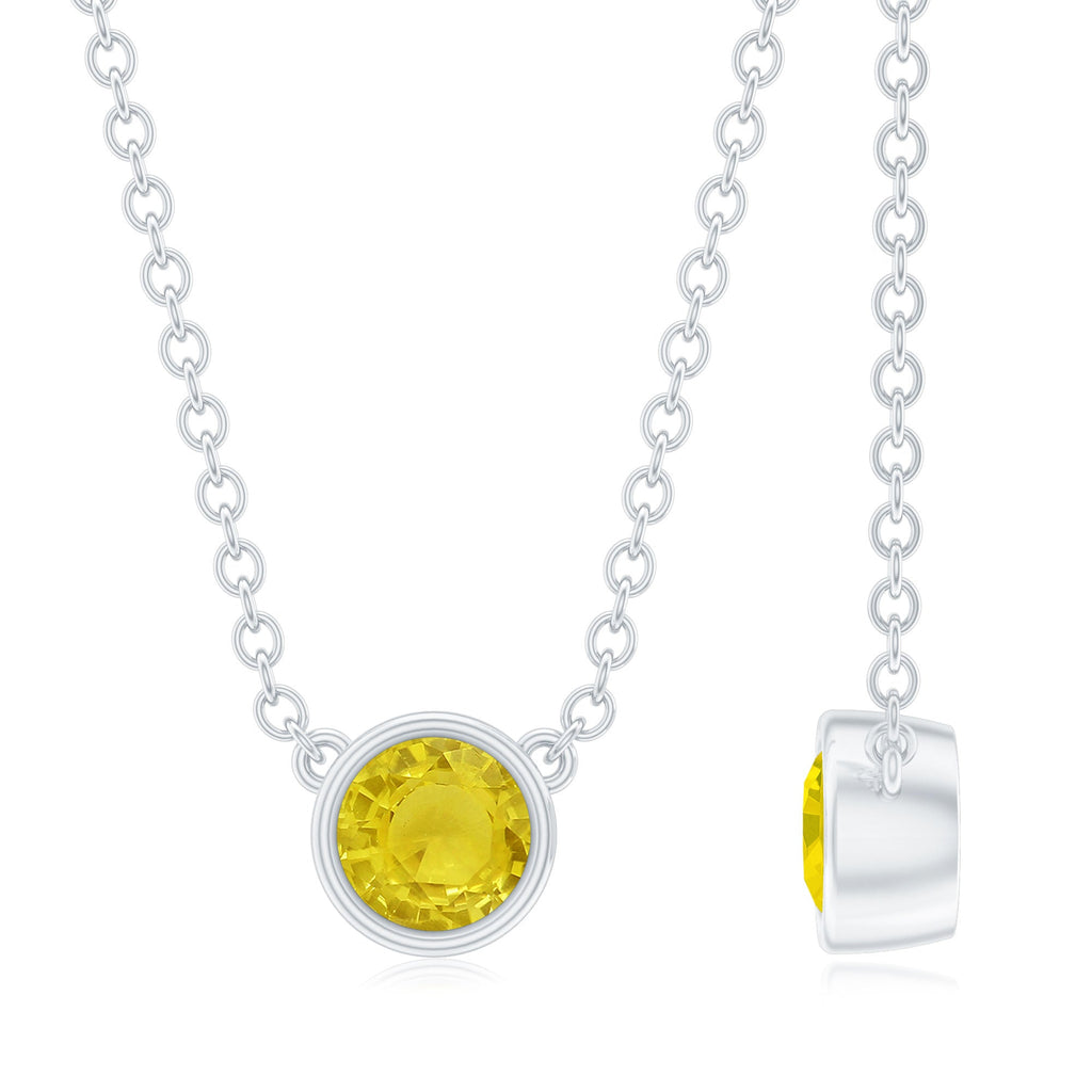 Round Cut 4 MM Yellow Sapphire Bezel Set Necklace