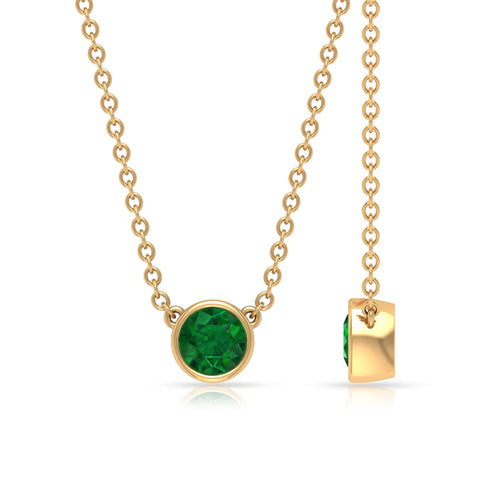0.25 CT Round Cut Emerald Solitaire Necklace in Bezel Setting