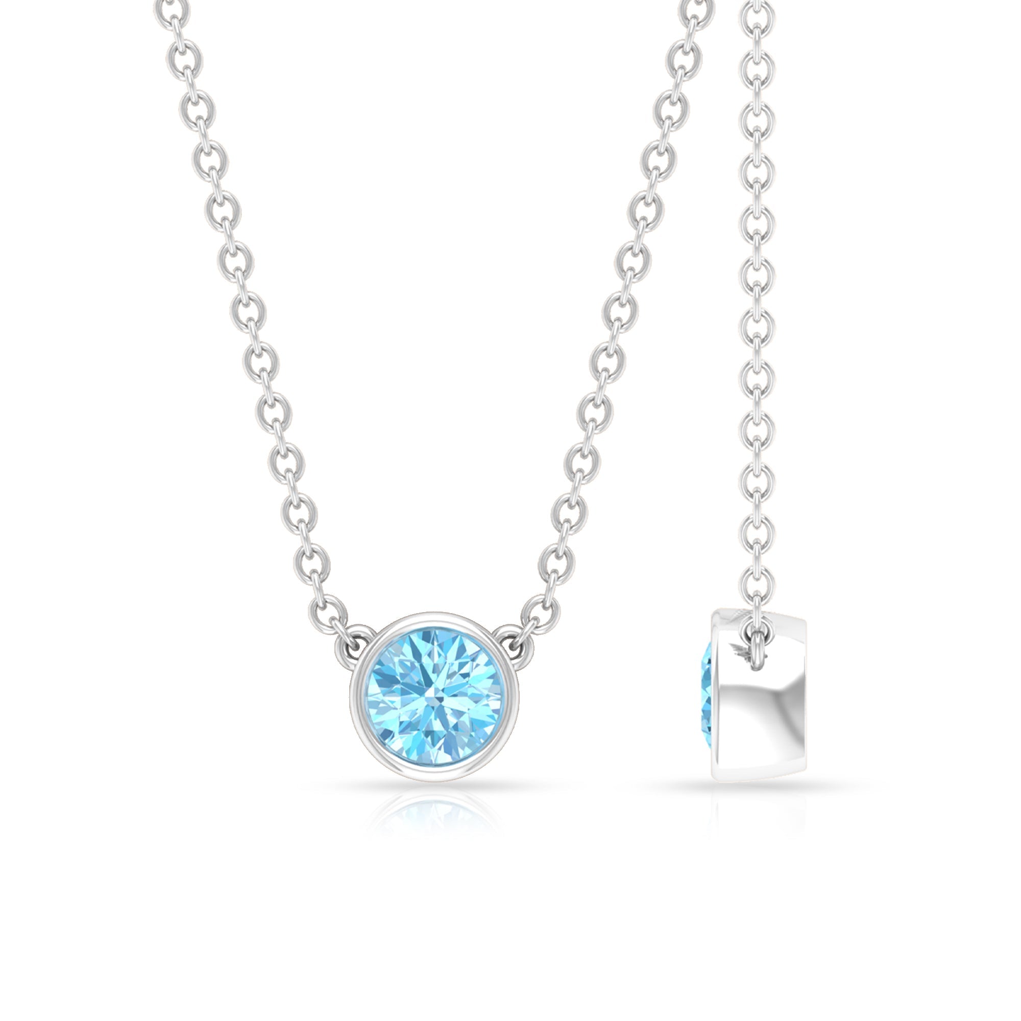 1/4 CT Round Aquamarine Solitaire Necklace in Gold
