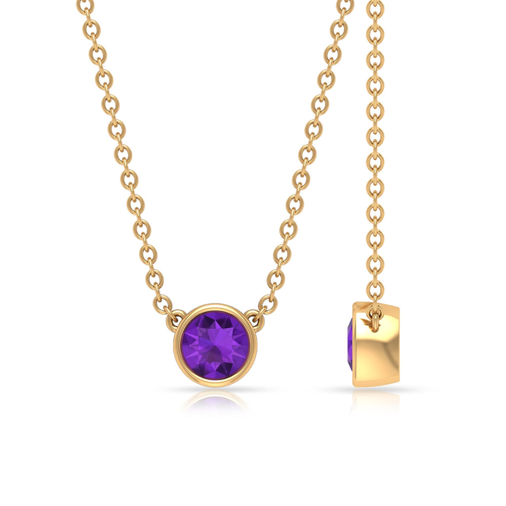 1/2 CT Bezel Set Round Amethyst Solitaire Necklace in Gold
