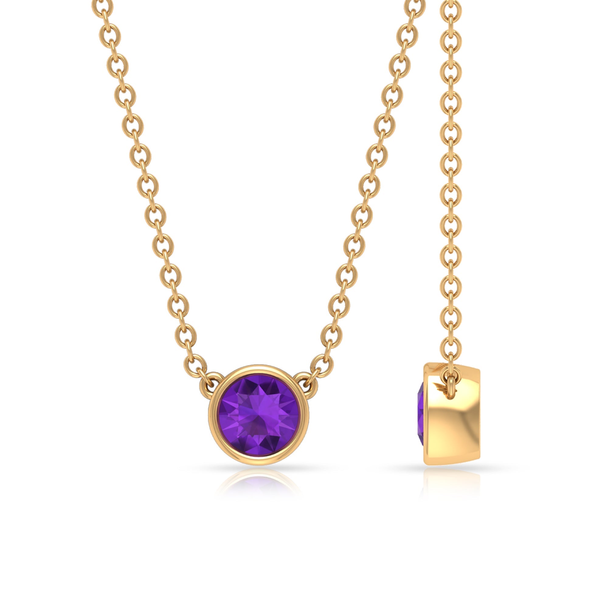 1/2 CT Bezel Set Round Amethyst Solitaire Necklace in Gold