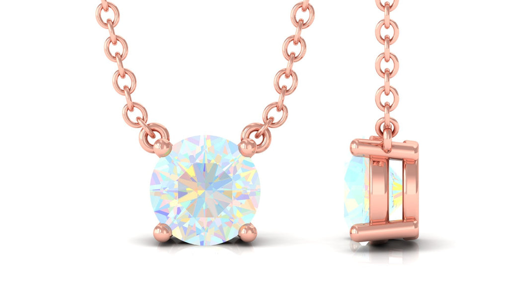 5 MM Round Shape Ethiopian Opal Solitaire Necklace in Prong Setting