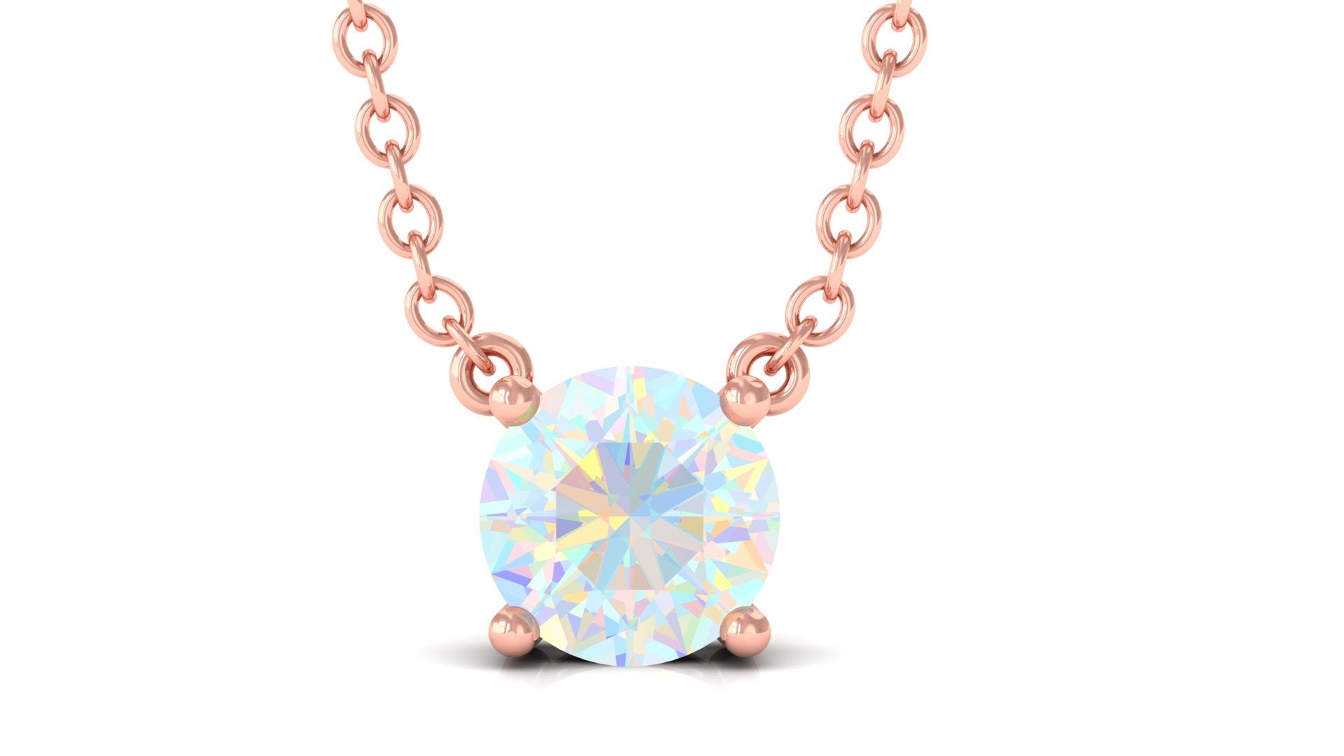 5 MM Round Shape Ethiopian Opal Solitaire Necklace in Prong Setting