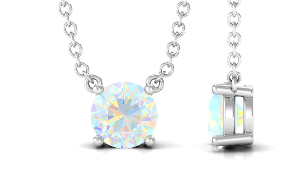 5 MM Round Shape Ethiopian Opal Solitaire Necklace in Prong Setting