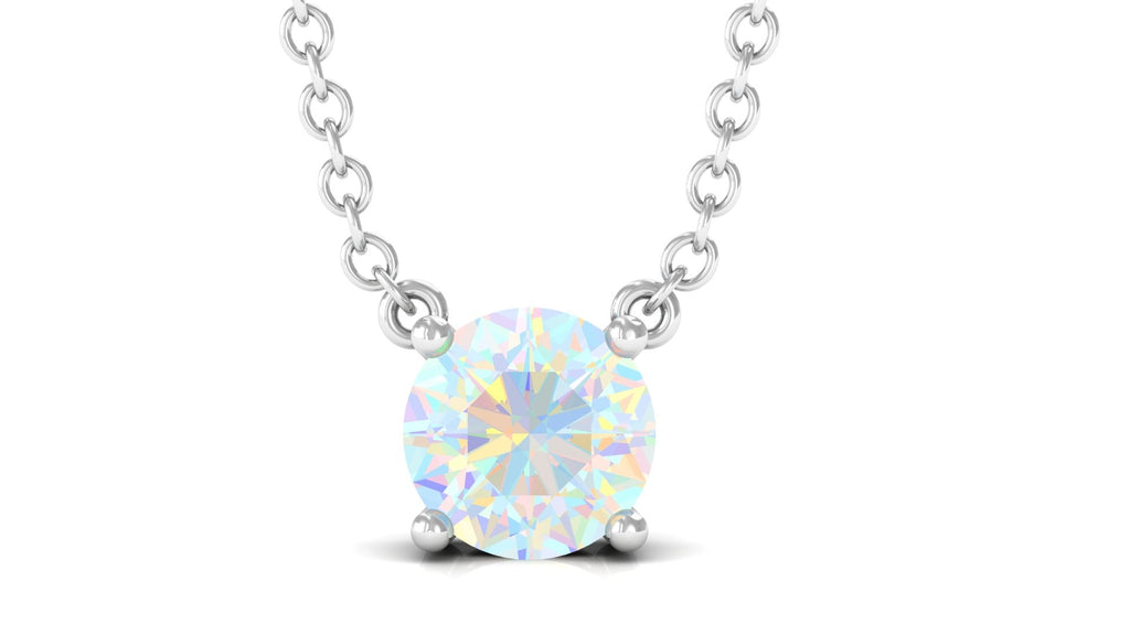 5 MM Round Shape Ethiopian Opal Solitaire Necklace in Prong Setting