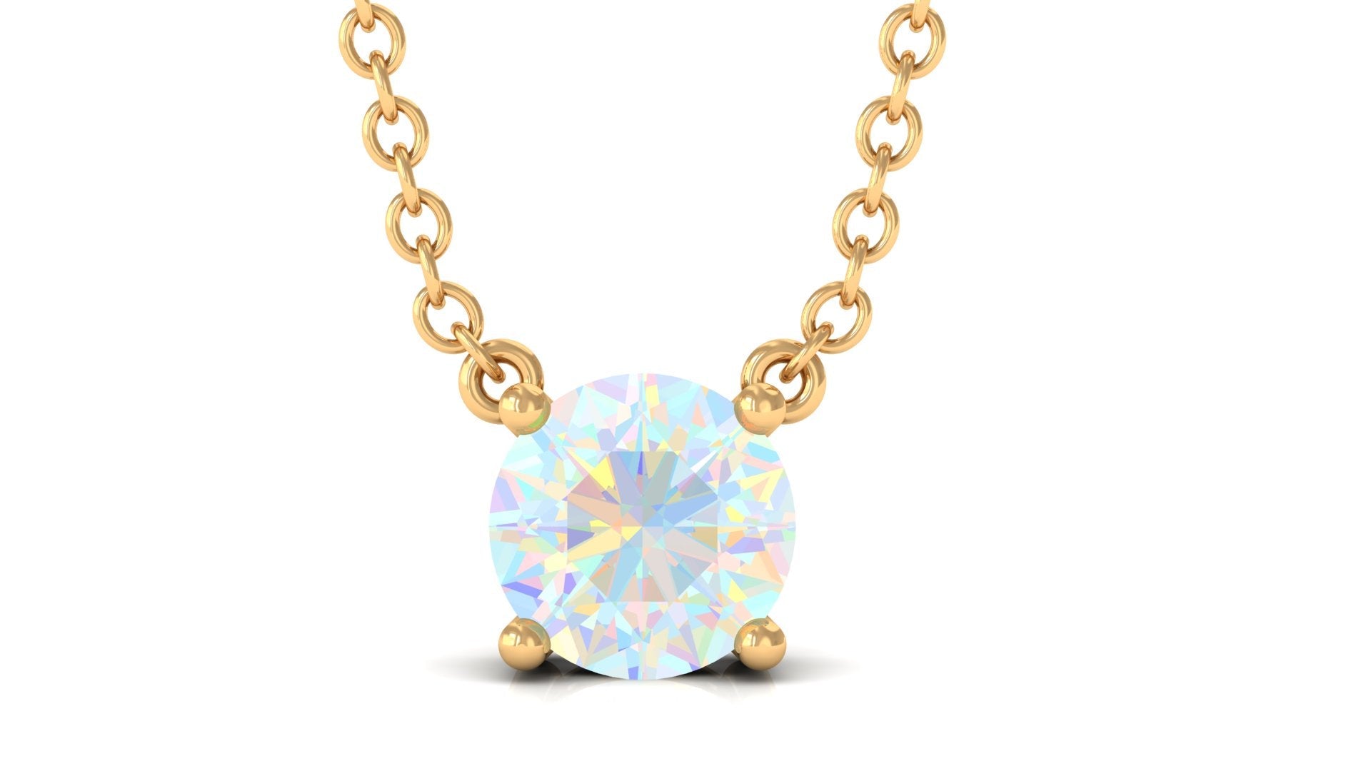 5 MM Round Shape Ethiopian Opal Solitaire Necklace in Prong Setting