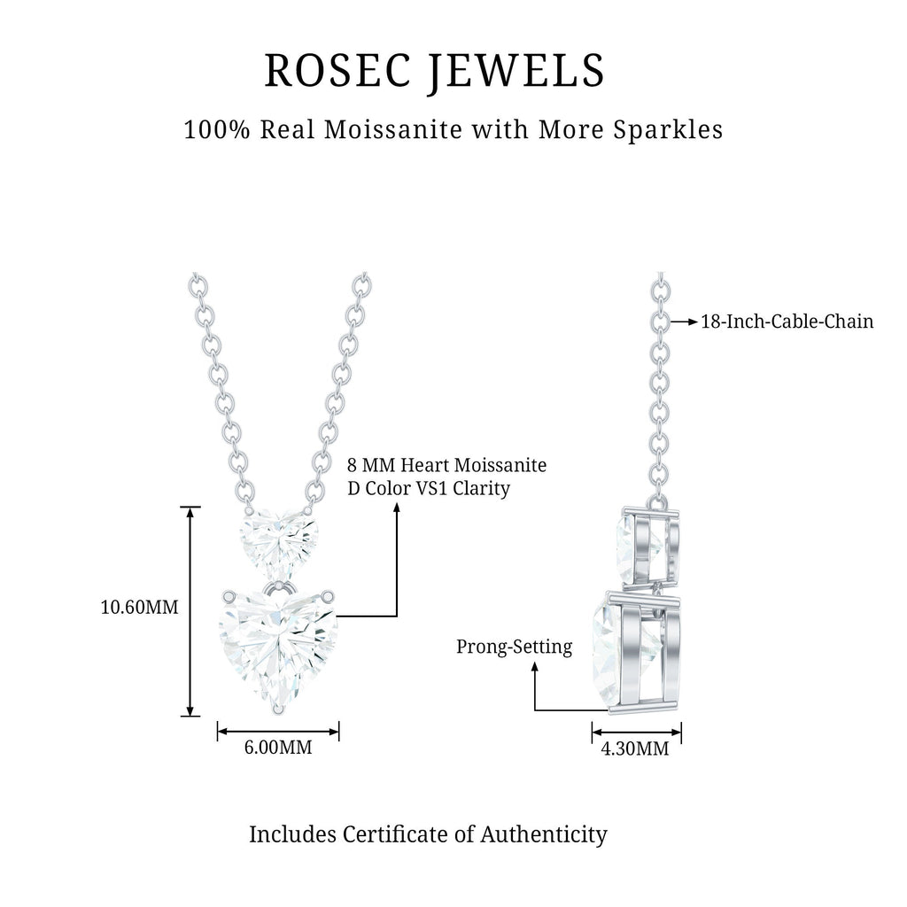 Certified Moissanite Twin Heart Necklace in Prong Setting