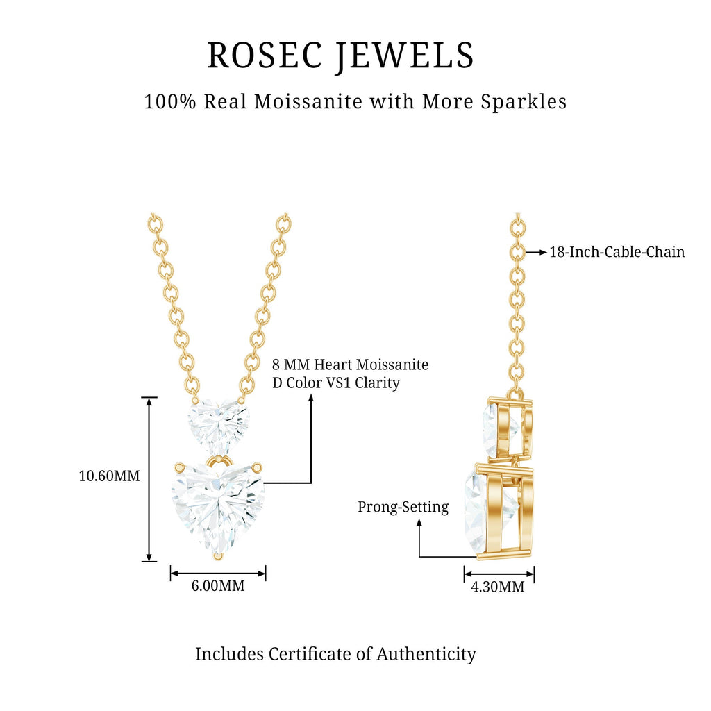 Certified Moissanite Twin Heart Necklace in Prong Setting