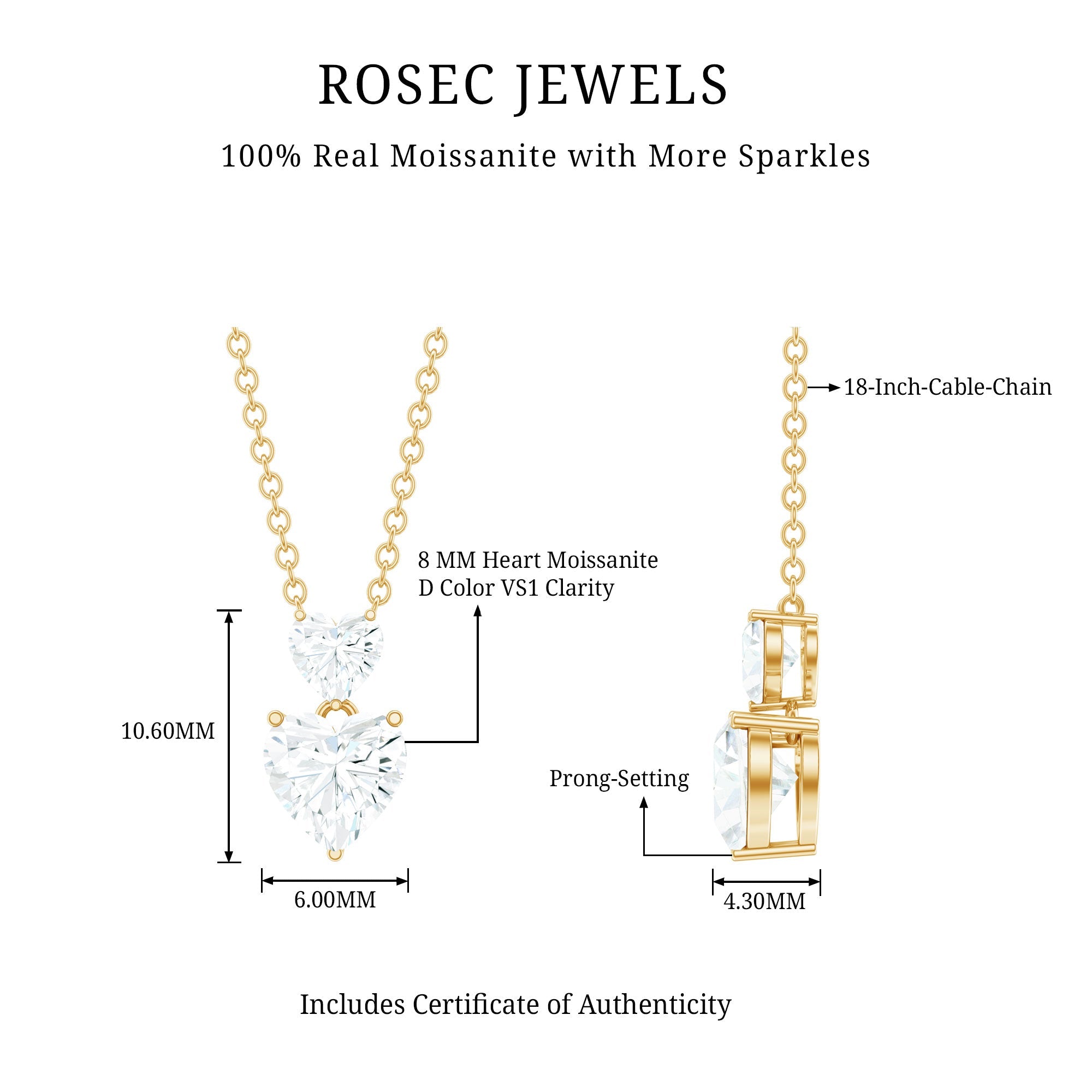 Certified Moissanite Twin Heart Necklace in Prong Setting