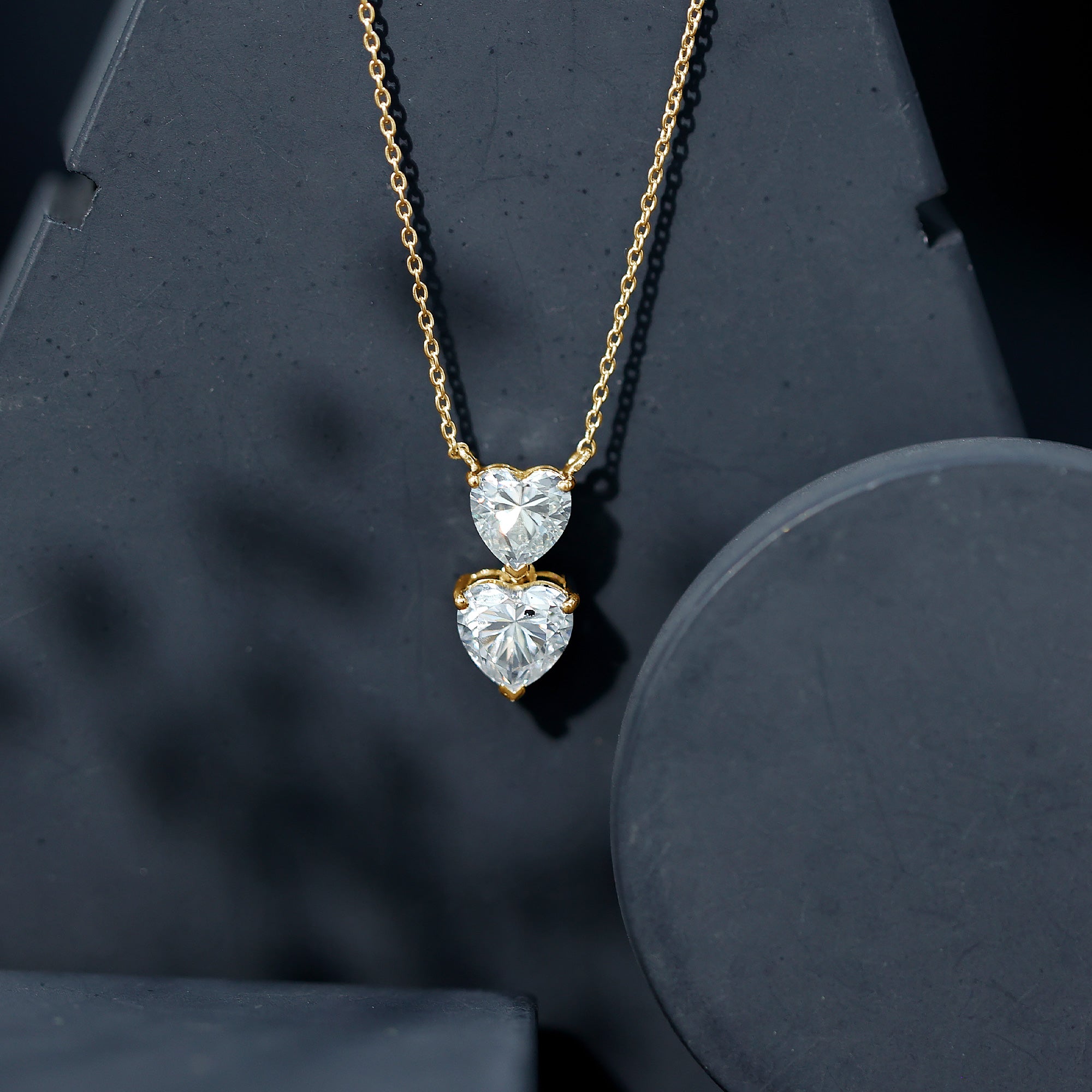 Certified Moissanite Twin Heart Necklace in Prong Setting