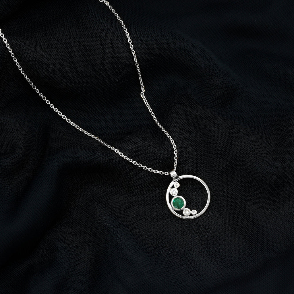 Bezel Set Emerald and Diamond Promise Necklace For Women