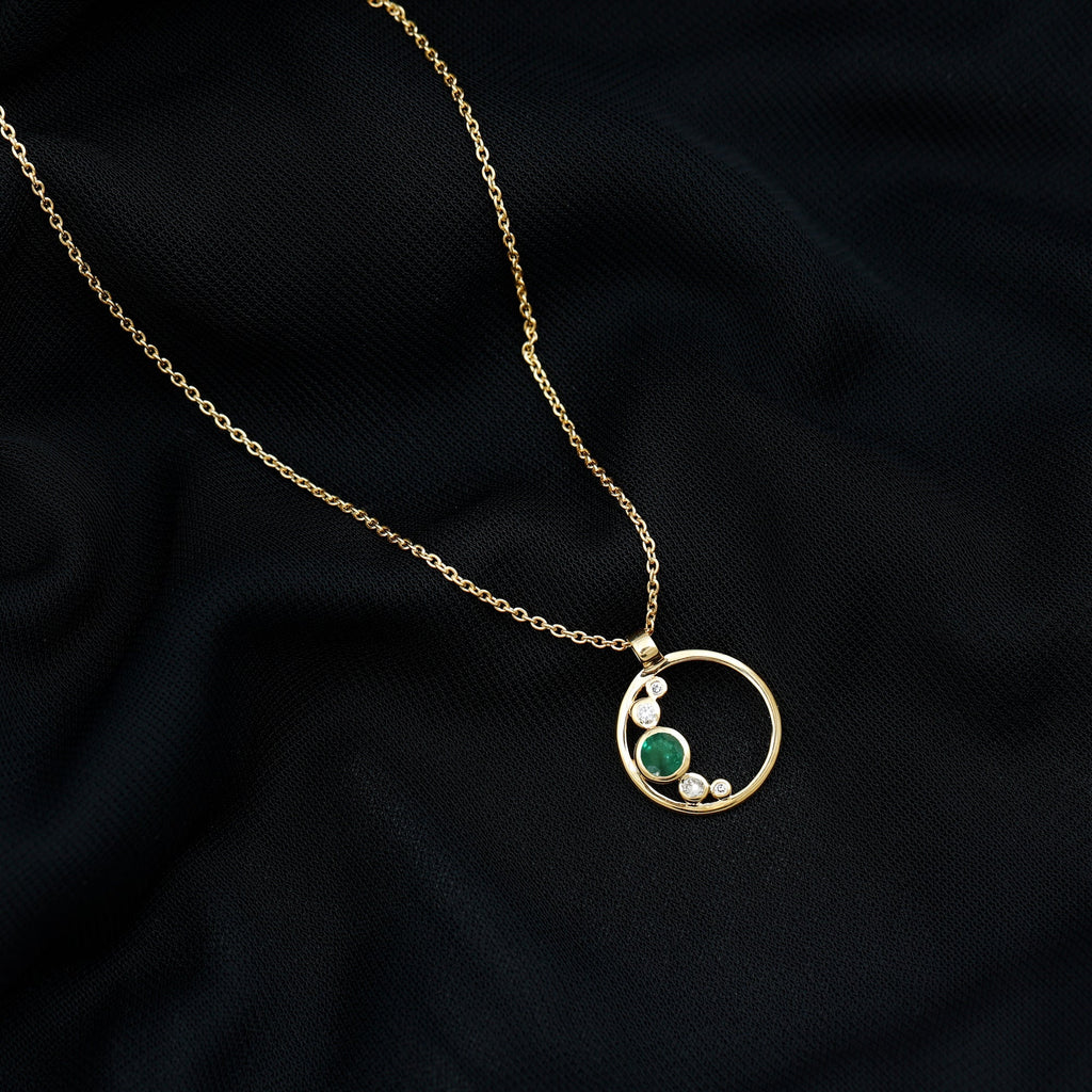 Bezel Set Emerald and Diamond Promise Necklace For Women