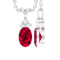 Natural 4X6MM Oval Ruby Pendant with Diamond Trio