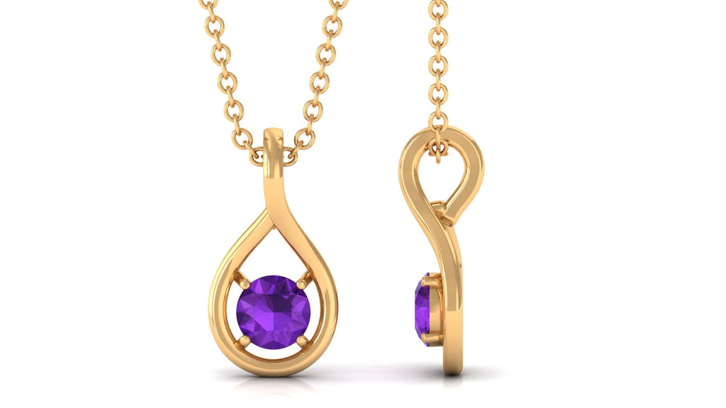 Round Amethyst Solitaire Teardrop Pendant