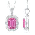 2.3 Carat Lab Grown Yellow Sapphire Emerald Cut Necklace with Moissanite Halo