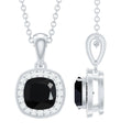 Certified 2 Carat Cushion Cut Black Spinel Necklace with Moissanite Halo