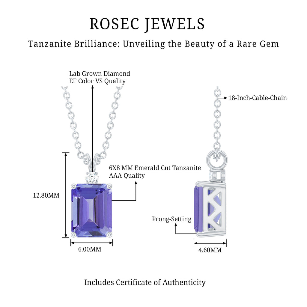 Natural 2 Carat Tanzanite Emerald Cut Necklace with Silver Chain