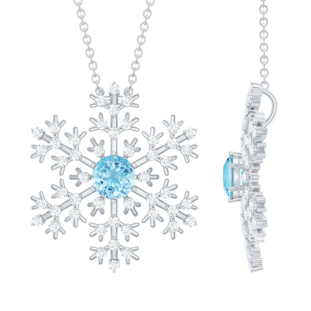Snowflake Pendant Necklace with Aquamarine and Diamond