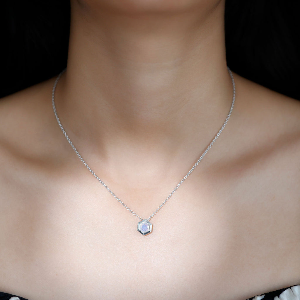 Solitaire Ethiopian Opal Hexagon Pendant Necklace