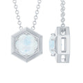 1/2 CT Moonstone Solitaire and Gold Hexagon Pendant Necklace
