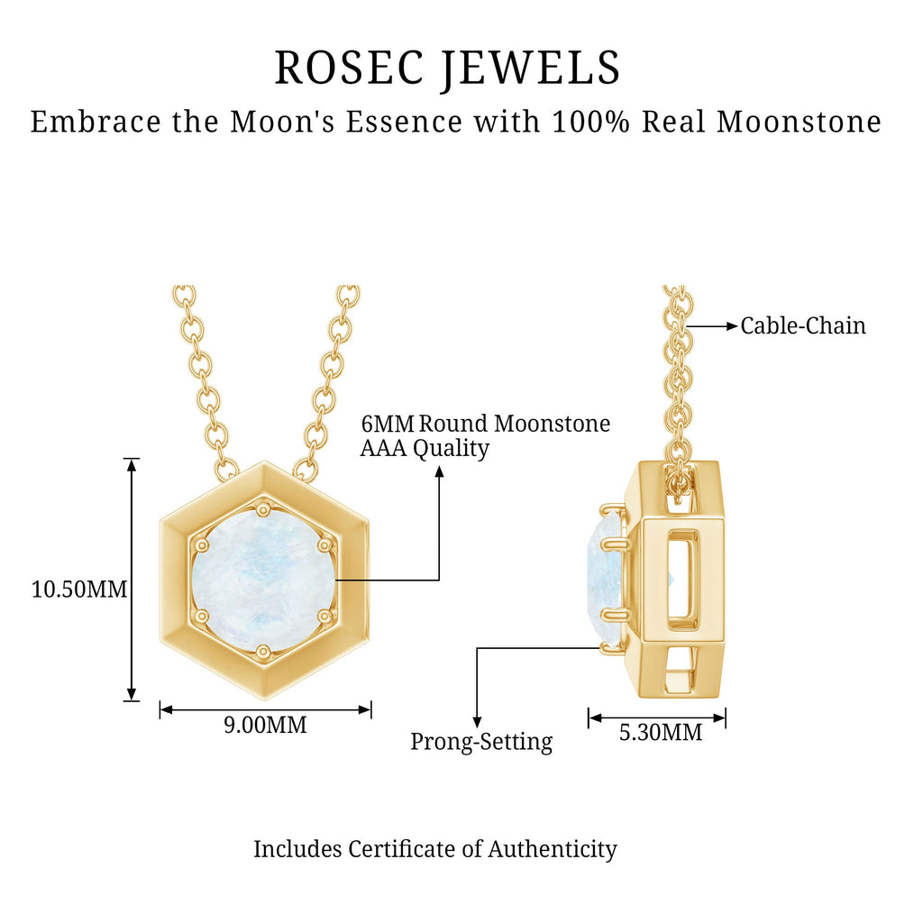 1/2 CT Moonstone Solitaire and Gold Hexagon Pendant Necklace