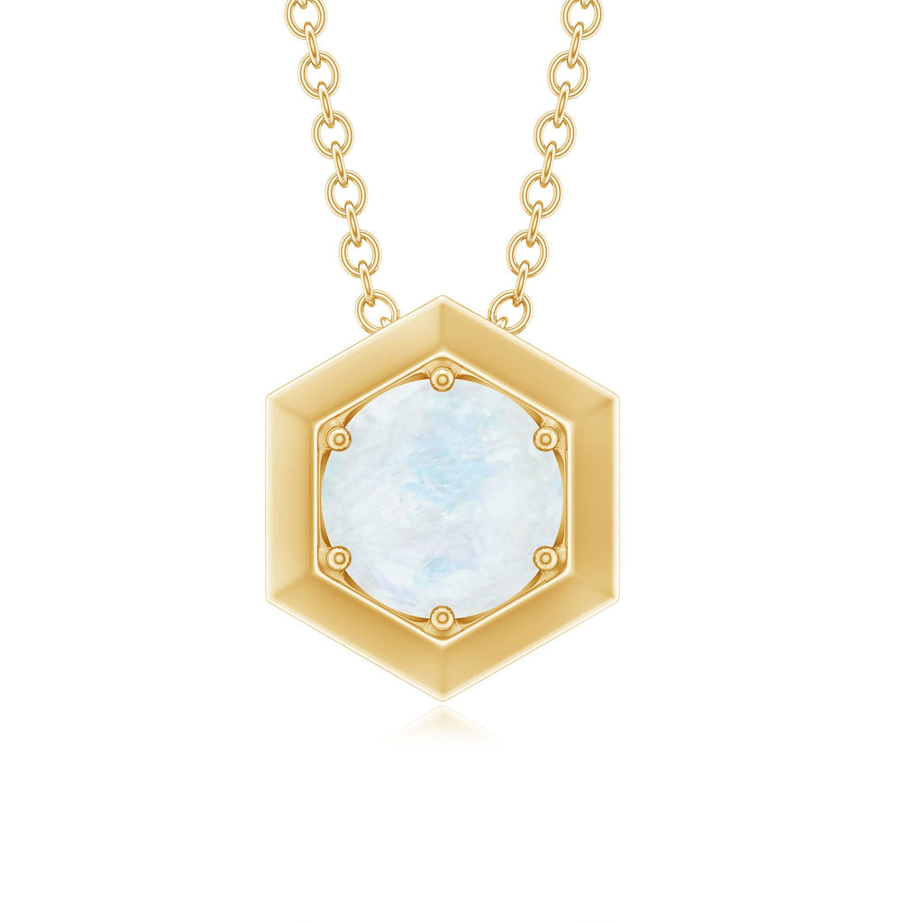 1/2 CT Moonstone Solitaire and Gold Hexagon Pendant Necklace