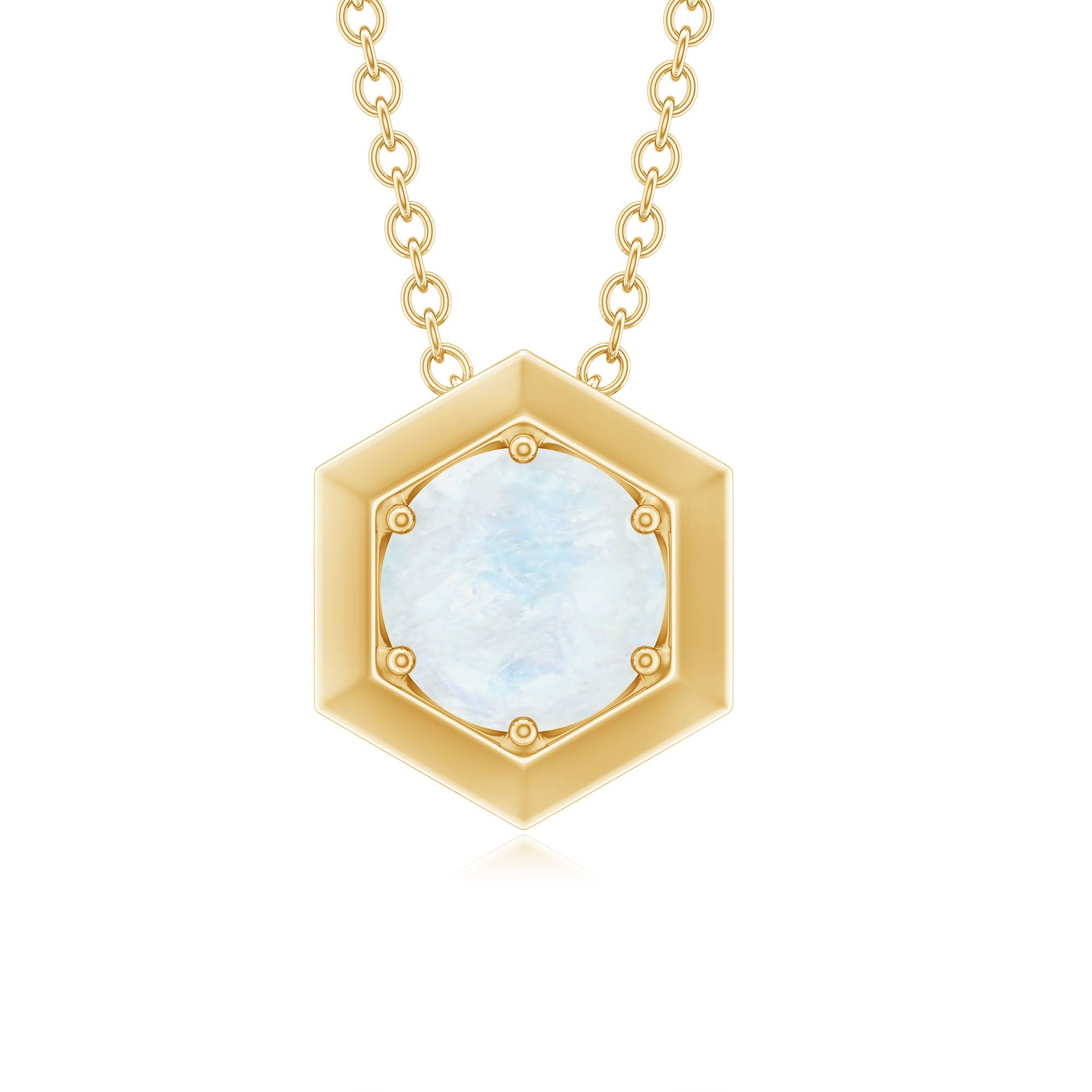 1/2 CT Moonstone Solitaire and Gold Hexagon Pendant Necklace